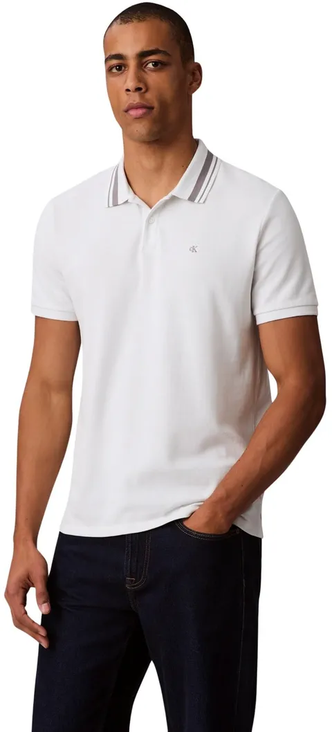 Calvin Klein Uomo Maglietta Polo Maniche Corte Monogram Pique Tipped in Cotone, Bianco (Blanc De Blanc), M
