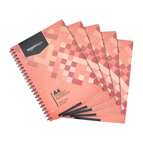 Amazon Basics Quaderno con rilegatura a spirale, 80 fogli/160 pagine, formato A4, 90