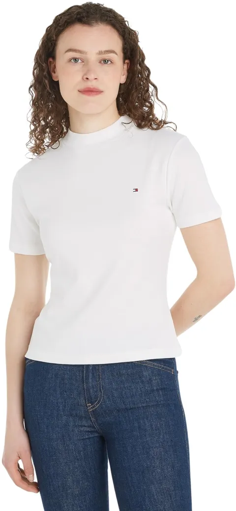 Tommy Hilfiger Donna T-Shirt Maniche Corte Slim Cody Scollo Rotondo, Bianco (Ecru), M