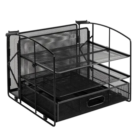 Amazon Basics Rettangolare Organizer da scrivania con 3 ripiani, cassetto a scorrimento e