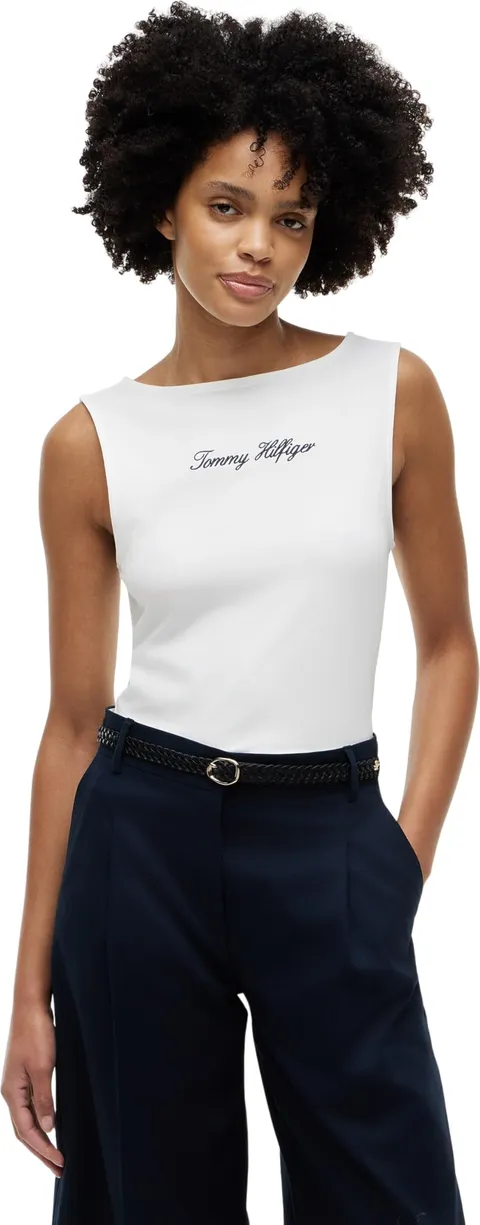 Tommy Hilfiger Classic Script Boat-nk Top Ww0ww50947 Maglietta S/S, White (Ecru), M Donna