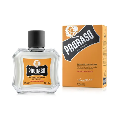 Proraso Balsamo Cura Barba Wood and Spice, 100ml, Balsamo barba uomo per nutrire e