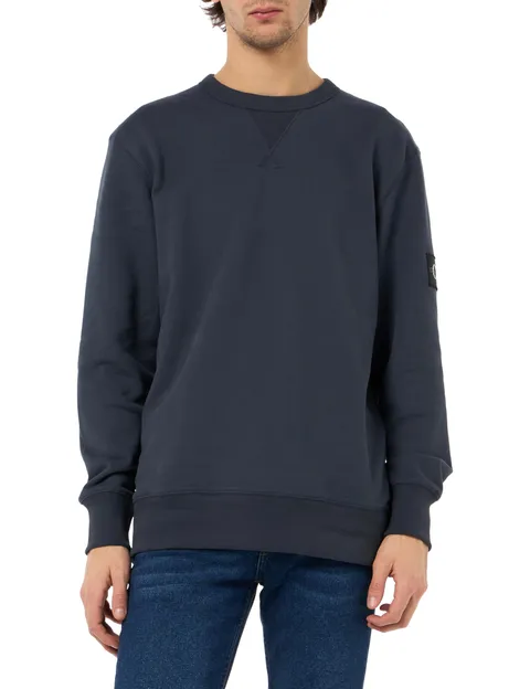 Calvin Klein Uomo Felpa Badge Crew Neck Cotone, Blu (India Ink), XXL