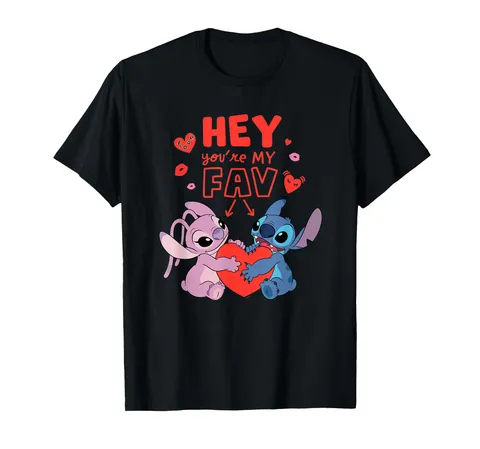 Disney Stitch & Angel Hey You’re My Fav Love Valentine’s Day Maglietta