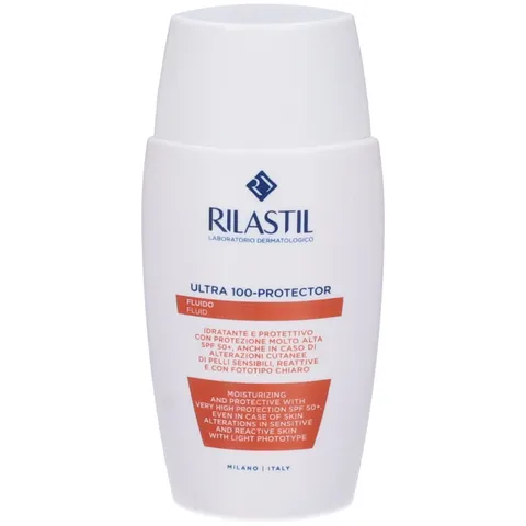 Rilastil Fluido 100, Emulsione Fluida Idratante e Protettiva, Texture Ultraleggera