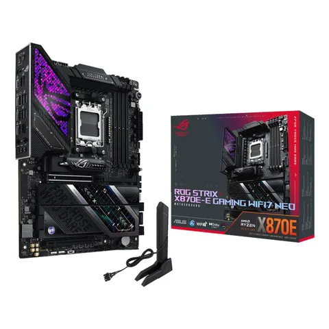 ASUS ROG STRIX X870E-E GAMING WIFI7 NEO, Scheda Madre AMD ATX, Socket AM5, 18+2+2 Stadi di Alimentazione, Slot DDR5, 5 Slot M.2, PCIe 5.0x16 con Q-Release, WiFi 7 con Q-Antenna, Aura Sync, Nero