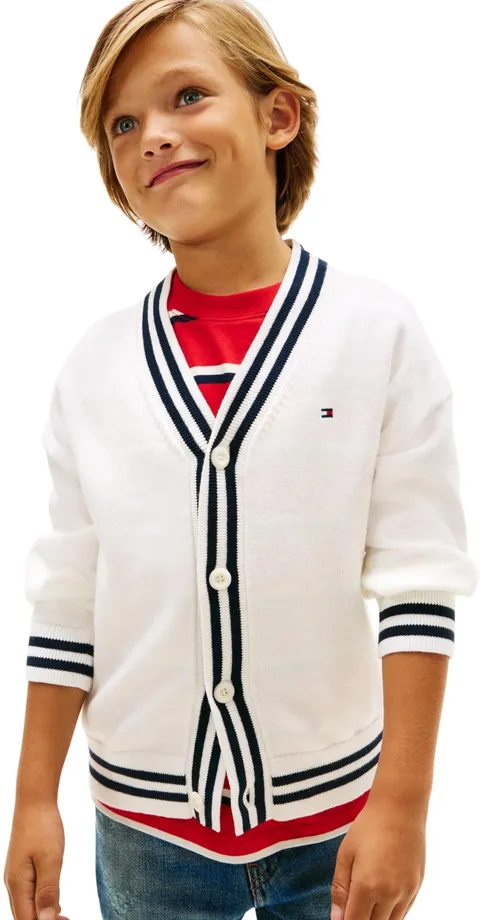 Tommy Hilfiger Varsity Rib V-Neck Cardigan Kb0kb10427 Maglioni, White (Ivory Silk), 8