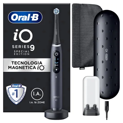 Oral-B iO 9 Spazzolino Elettrico Ricaricabile, 1 Testine di Ricambio, Nero - 1 Testina di