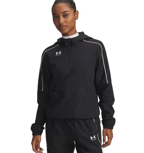Under Armour Donna Challenger Anorak, Giacca Impermeabile Idrorepellente per attività all'aperto con Mezza Zip Frontale, Giacca Sportiva Traspirante e Comoda con Tasche,Black/White,LG