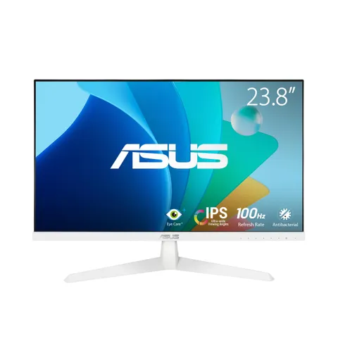 ASUS VY249HF-W Monitor Eye Care Gaming da 24” pollici (23.8), FHD (1920 x 1080), 100Hz, IPS, SmoothMotion, Tempo di Risposta 1ms (MPRT), Adaptive Sync, Filtro Luci Blu, Antisfarfallio, Bianco