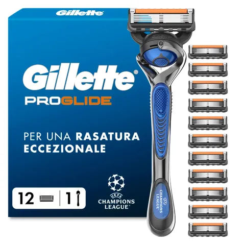 Gillette Fusion5 Rasoio Barba, 1 Rasoio Gillette + 12 Lametta di Ricambio, con Striscia