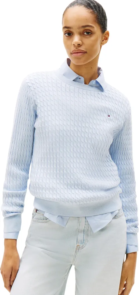 Tommy Hilfiger Donna Pullover Cable Fine Motivo a Trecce, Blu (Breezy Blue), XXXL