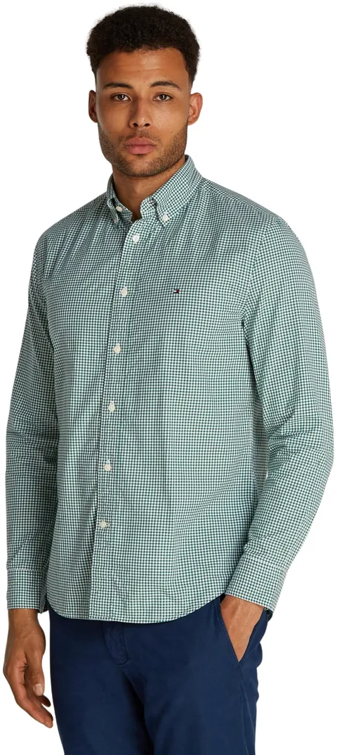 Tommy Hilfiger Uomo Camicia Flex Poplin Gingham Regular Fit, Multicolore (Nouveau Green/Optic White), S