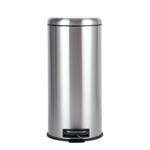 Amazon Basics Pattumiera Rotondo con pedale, in acciaio inox, 30 l, Satinato