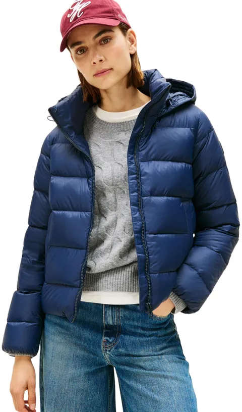 Tommy Hilfiger Donna Giacca Imbottita Down Casual Jacket con Cappuccio, Blu (Dark Night