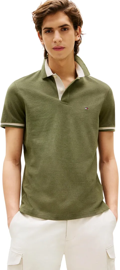 Tommy Hilfiger Uomo Maglietta Polo Maniche Corte Contrast Collar Block Regular Fit, Verde
