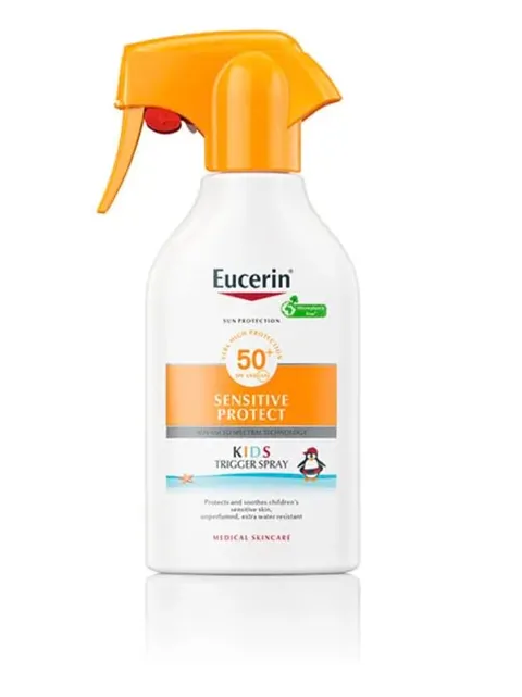 Eucerin Sun Kids Sensitive Protect Spray Trigger FPS50+ (250 ml), crema solare con filtri