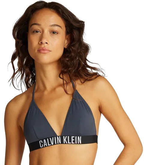 Calvin Klein Donna Top Bikini a Triangolo Allacciatura sul Collo, Blu (India Ink), S