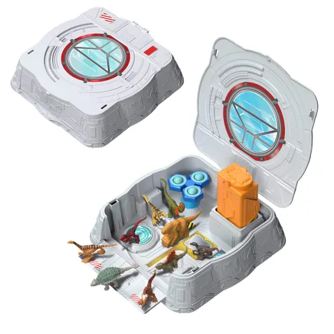 Mattel Jurassic World - Laboratorio Sensoriale Distortus Rex, set con 8 mini dinosauri
