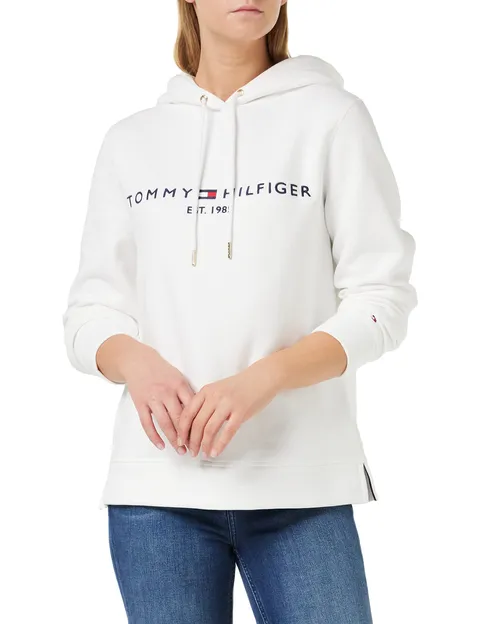 Tommy Hilfiger Donna Felpa Heritage con Cappuccio, Bianco (White), XS