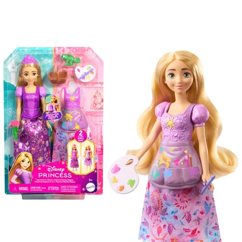 Mattel Disney Princess - Rapunzel 2 storie in 1, bambola alla moda ispirata al film