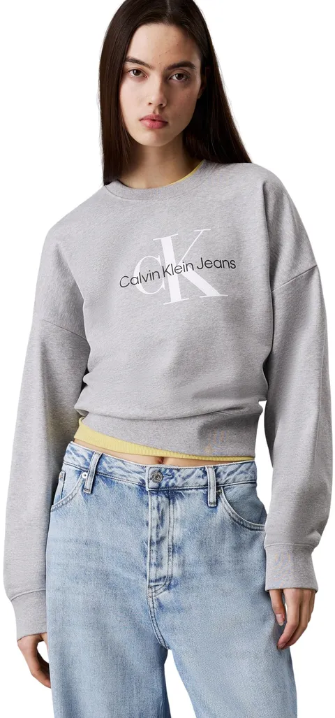 Calvin Klein LS Monologo French Terry Rlxd CN Lv047B234G, Felpa Pullover, Donna, Grigio