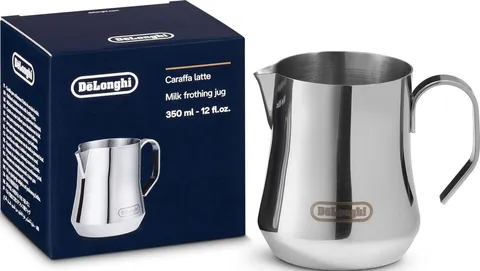 De'Longhi DLSC060 Milk Frothing Jug, Bricco per Montare il Latte con Comoda Impugnatura, Lattiera Ottima per Cappuccino, Caffellatte e Latte Macchiato, Capacità 350 ml, Acciaio Inossidabile