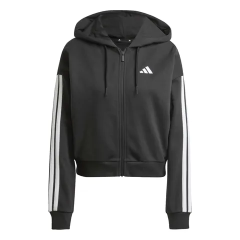 adidas Donna Essentials 3-Stripes French Terry Full Zip Hoodie Sweatshirt, Black/White, XL