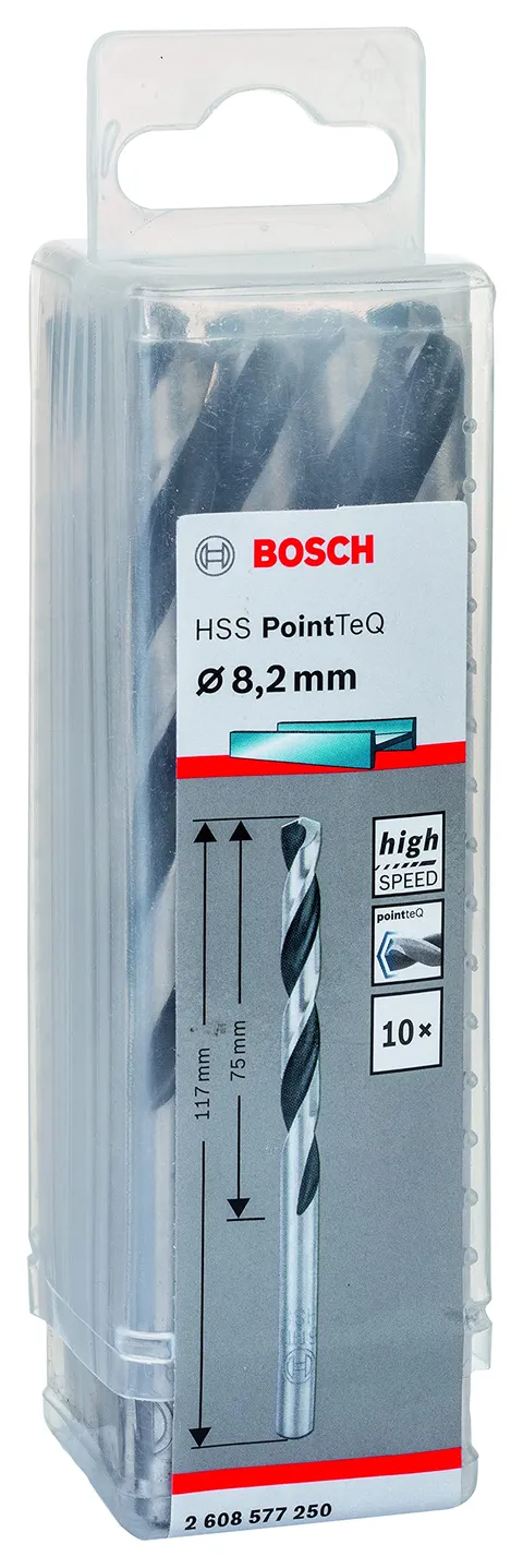 Bosch Accessories 2608577250 HSS PointTeQ (8,2 x 75 x 117 mm) - Set da 10 Pezzi di Punte