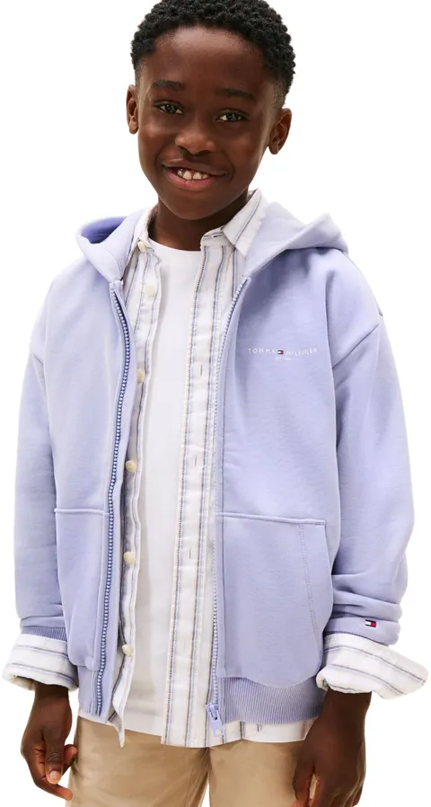 Tommy Hilfiger Felpa con Cappuccio Unisex Mini Corp con Zip Passante KS0KS00726, Blu