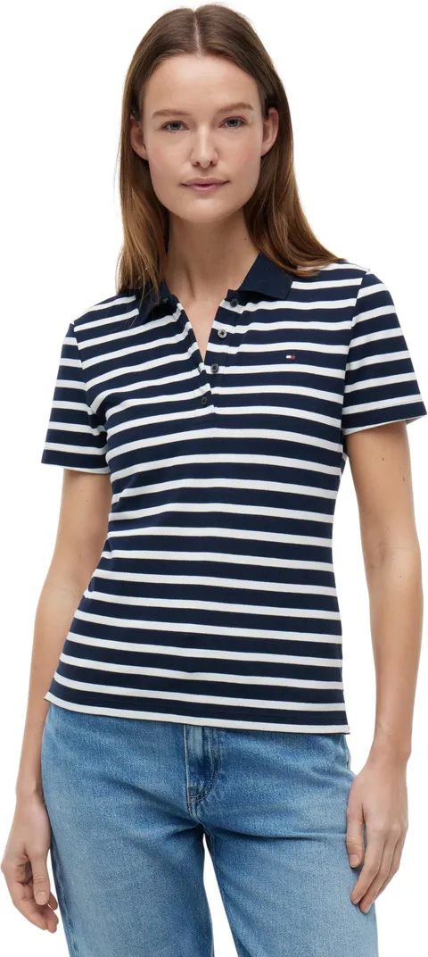 Tommy Hilfiger Maglietta Polo Maniche Corte Donna Slim Fit, Multicolore (Dark Night Navy/Ecru STP), S