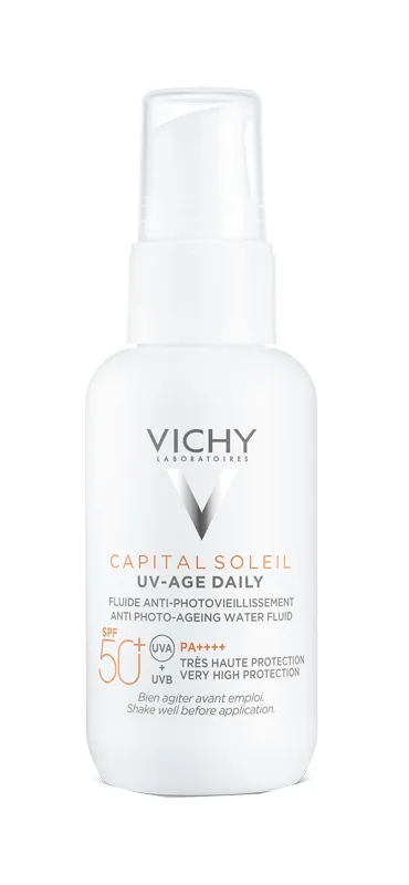 Vichy Capital Soleil, UV-Age Daily SPF 50+, Fluido Anti-Fotoinvecchiamento, Per Tutti i