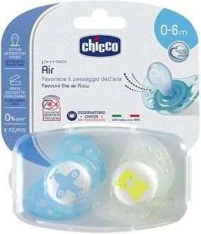 Chicco Succhietto Physio Air in Silicone, Ciuccio per Bimba, 0-6 Mesi, 2 Pezzi, Modelli