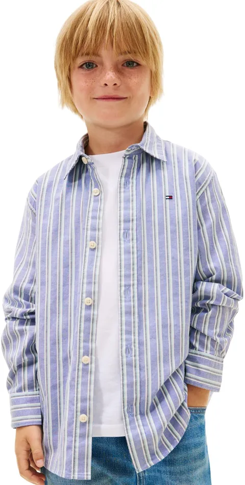 Tommy Hilfiger Camicia Flex Stripe Bambino KB0KB10066 L/S Camicia Blu (Majesty Blue), 10