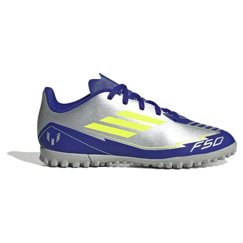 adidas Unisex - Bambini F50 Club Football Boots Turf, Silver Met./Solar Yellow/Lucid