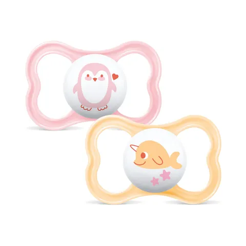 MAM Air Succhietto 16+ Mesi (Set da 2), Ciuccio MAM 16-36 mesi per pelli sensibili e delicate, Kit da 2 accessori neonato con tettarella in silicone e porta ciuccio sterilizzatore, Rosa/Neutro