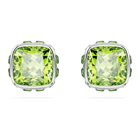 Swarovski Orecchini a lobo Birthstone, Taglio squadrato, Agosto, Verdi, Placcato rodio