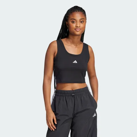 adidas Donna Essentials Small Logo Cotton Lifestyle Tank Shirt, Black/White, S