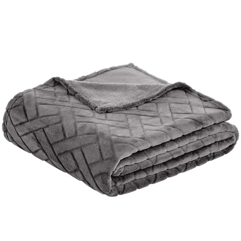 Amazon Basics Copriletto in pile con motivo a rilievo, grigio, 150 x 200 cm