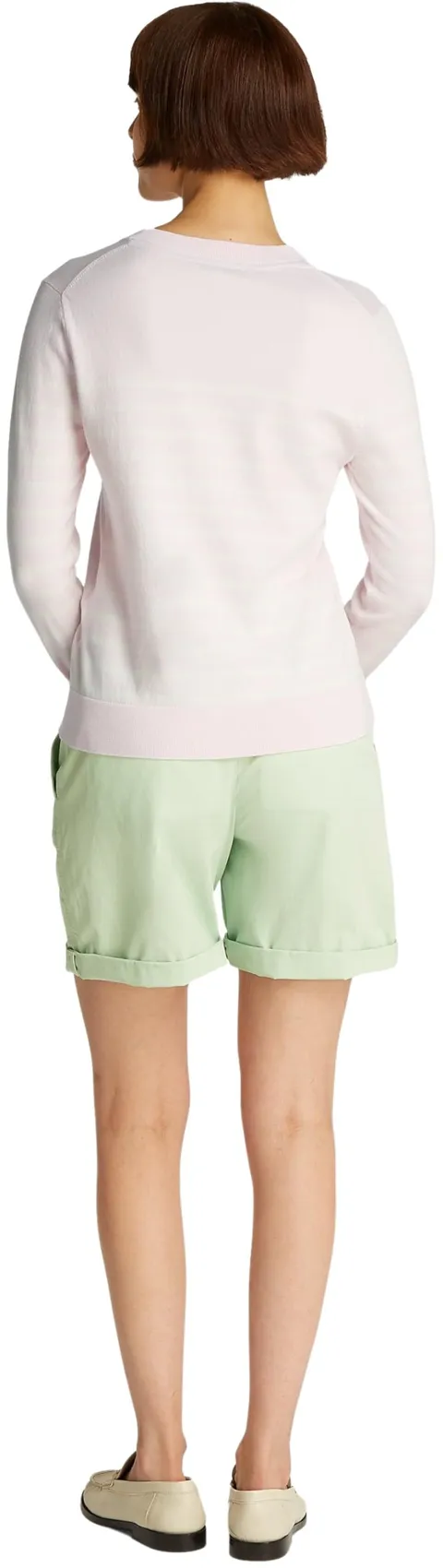 Tommy Hilfiger Donna Pullover Jersey Fine con Scollo Rotondo, Multicolore (Light Pink/Ivory Petal STP), XL