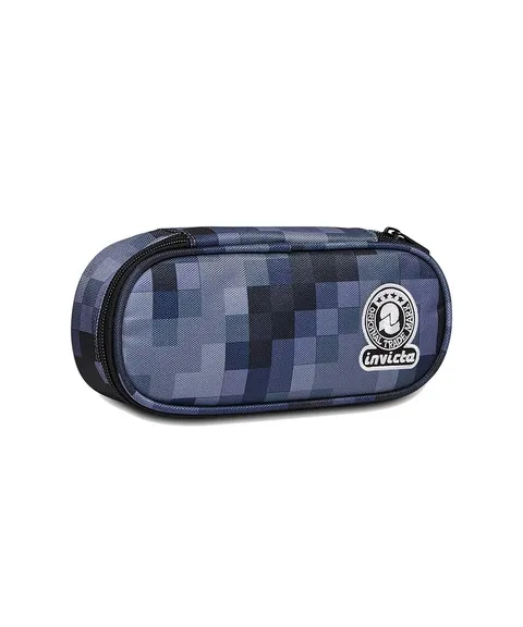 Invicta Portapenne Scuola Round Plus, Blu, Pixel CAMO BLUE, Bustina Ovale Mono Scomparto