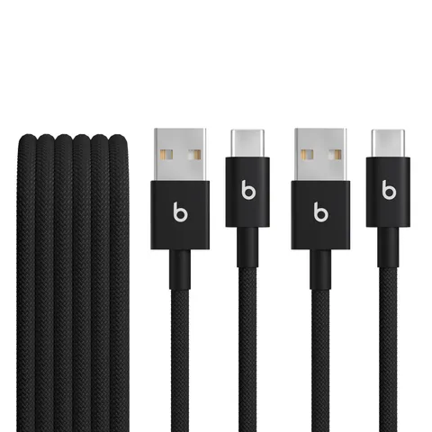 Beats da USB-A a USB-C Confezione da due cavi in tessuto intrecciato, ricarica rapida, resistente e antigroviglio, caricatore compatibile per dispositivi Apple e Android (1,5 m) - Nero nucleare