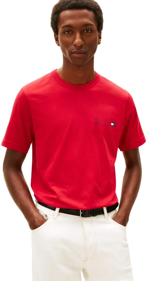 Tommy Hilfiger Uomo T-Shirt Maniche Corte Small Crest Outline con Scollo Rotondo, Rosso (Medium Red), S