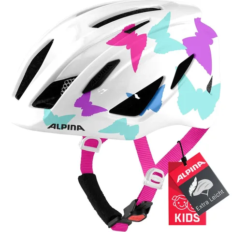 Alpina Pico, Casco da Bicicletta Unisex Bambino, pearlwhite Butterflies Gloss, 50-55 cm