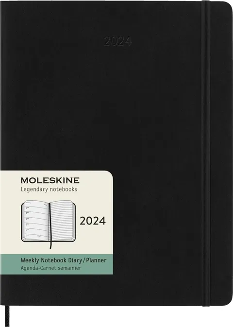 Moleskine Agenda Settimanale con Spazio per Note 12 Mesi 2024, Agenda 2024, Formato XL