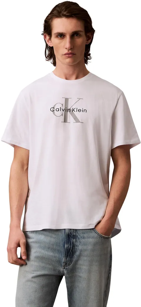 Calvin Klein Uomo T-Shirt Maniche Corte Monologo Tee in Cotone, Bianco (Brilliant White), L