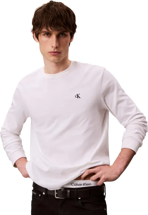 Calvin Klein LS Easy Monogram Tee LV04RD247G Tees, Bianco (Bright White), XL, Bianco