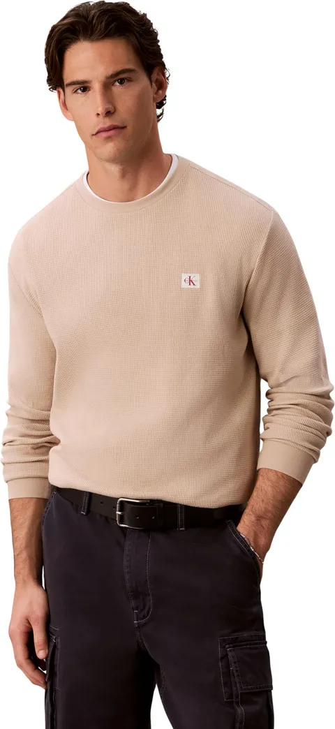 Calvin Klein LS Waffle Badge Crewnk Tee Lv040em217 - Maglietta da Uomo (Confezione da 1)