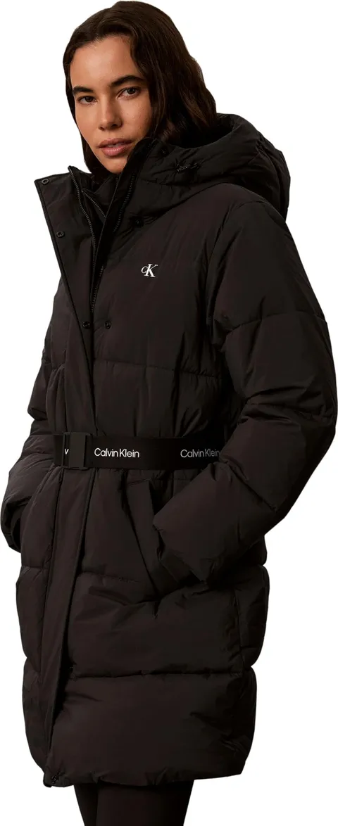 Calvin Klein Donna Cappotto Piumino Belted Midweight Long con Cintura in Vita, Nero