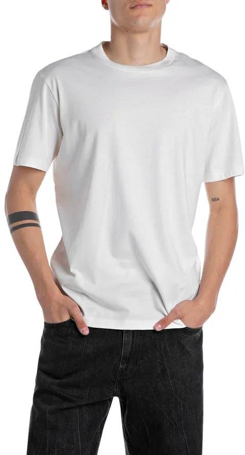 Replay Maglietta Basic da Uomo Girocollo a Maniche Corte, 011 Bianco Naturale., XL
